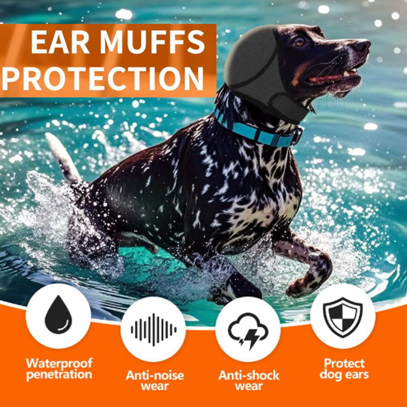 GWAWG Dog Ears Cover with 50 Pcs Pet Cleaner Cotton Buds Comfort Dog Ear Muffs Noise Protection Adjustable Pet Ears Wrap Quiet Waterproof Snood Covers for Bath Grooming Thunder Fireworks (S) S