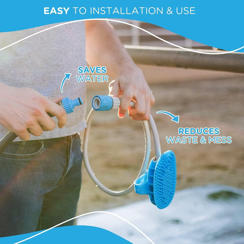 Aquapaw 5-in-1 Horse & Dog Bath Brush & Curry Comb - XL Blue Silicone - Includes 3-ft Shower Hose Attachment & Adapter - Adjustable Spray Scrub Massager - Great for Horses & Big Dogs X-Large - PawsPlanet Australia