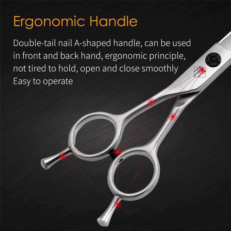 Dog Grooming Scissors: 7.0" Left Handed Pet Shears Made Of Advanced Stainless Steel Alloy for Trimming Dogs Cats and Other Pets Face and Paws Curved 7.0" - PawsPlanet Australia