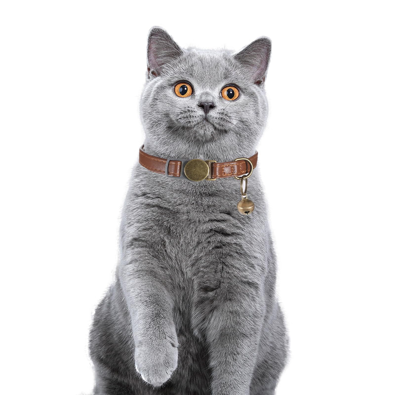 Leather Cat Collars with Bells, Safety Lightweight Pet Kitten Collars, Soft Adjustable Leather Kitten Collar for Most Cats and Small Dogs - PawsPlanet Australia