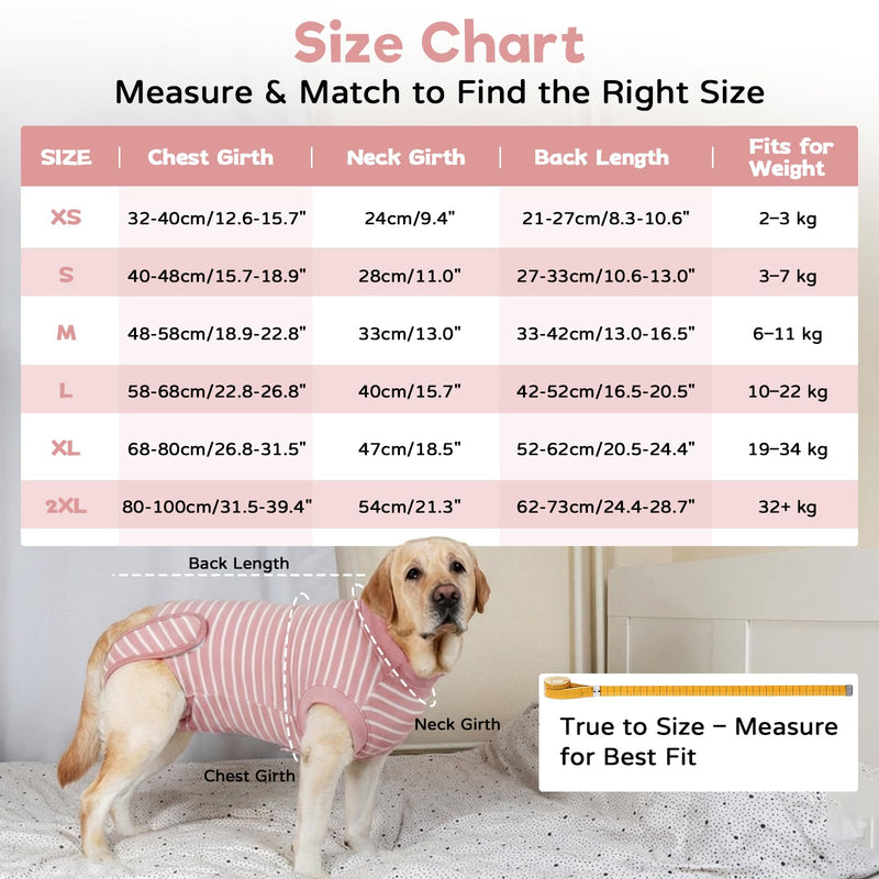 Dog Surgery Recovery Suit - Cotton Dogs Surgery Suit with Belly Pocket, Post Spay Dog Suits Fastening at Back End, Wound Protection Clothing After OP Body for Border Collie, Pink Stripe XL