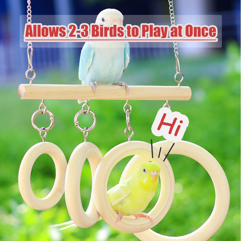 Bird Swing Rings for Cage,Hanging Bird Toys Natural Wooden,Bird Perch Climbing Toys,Parrot Perch Stand for Conure,Budgie,Cockatiel,Lovebird,Canary,Finch,Hamster,Small Pets Accessories,4-Ring - PawsPlanet Australia