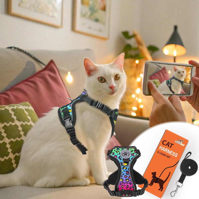 BEAUTYZOO Escape Proof Cat Harness and Leash for Walking, Soft Adjustable Cute Vest for Small to Large Cats, Reflective Breathable Easy-Control Outdoor Jacket, Kitten Harness and Leash Set, Leopard, M Medium (Chest: 16 - 20") Leopard Print
