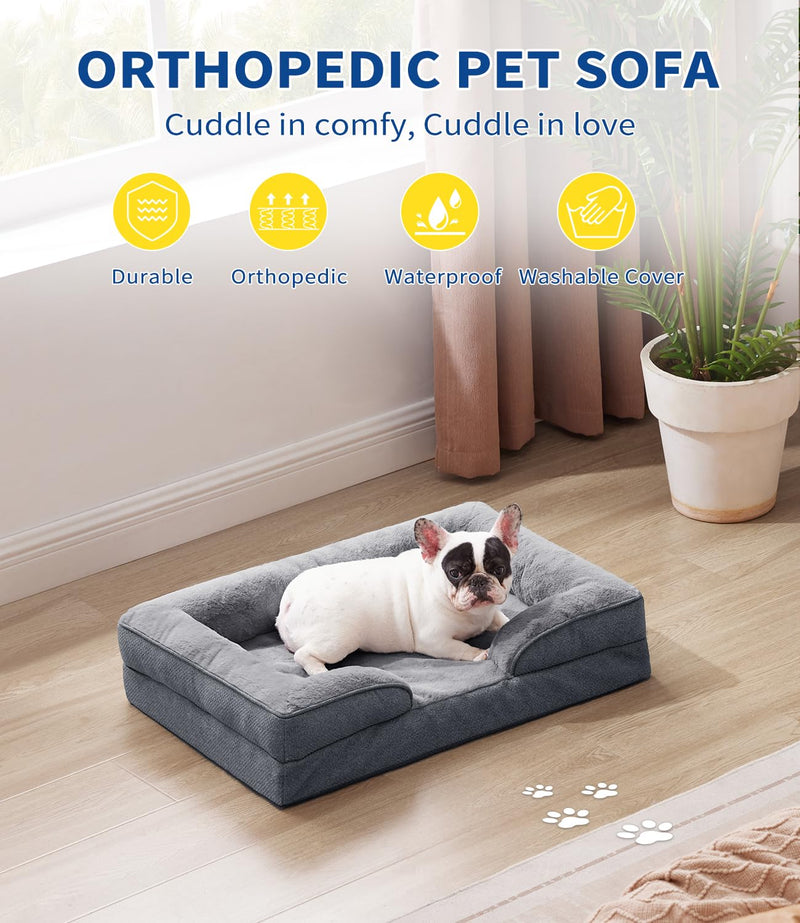 Made4pet Dog Bed Orthopedic, Dog Sofa for Small Dogs Supportive Foam Pet Cushions Bed with Washable Removable Cover, Egg-Crate Foam, Waterproof Lining Bottom, Grey, 30 * 20 * 6.5 Inch Gray 30*20*6.5 Inch - PawsPlanet Australia