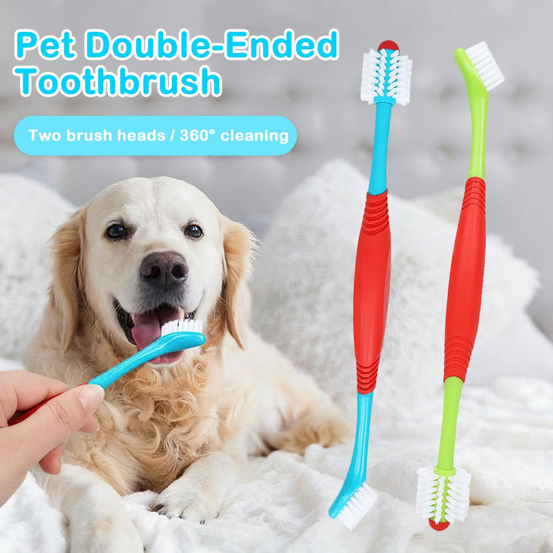 4 PCS Dog Toothbrush, 360 Degree Soft Double Headed Pet Toothbrush, Dogs Cleaning Tooth Brushing Kit for Dogs Cats Teeth Cleaning (Blue, Green) Blue, Green