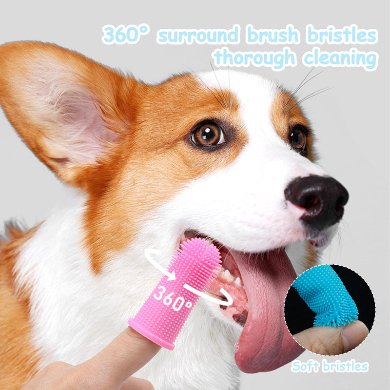 8 Pcs Dog Finger Toothbrush, Silicone Pet Finger Toothbrush, 360º Silicone Puppy Tooth Brush, Small Pets Teeth Cleaning Dental Care(4 Colours)