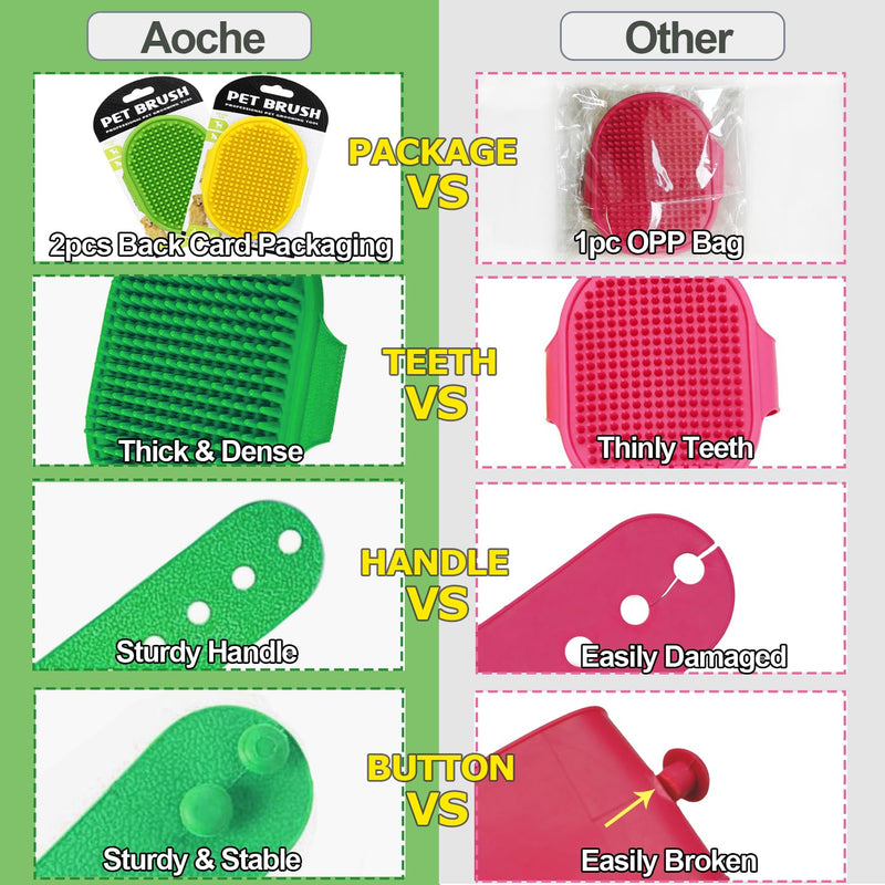 2Pack Dog Bath Brushes, Dog Grooming Brush Pet Bath Brush Scrubber Pet Shampoo Brush Soothing Massage Rubber Comb with Adjustable Ring Handle for Wet Dry Long Short Haired Dogs and Cats 2Pack Green+yellow - PawsPlanet Australia