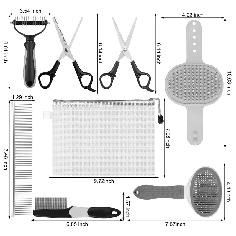 Pet Grooming Kit – Shedding Slicker Brush & Bath Massage Tool for Dogs, Cats, Puppies & Rabbits | Gentle, Easy-Clean Design for Healthy Coats & Relaxing Grooming 8 PCS Gray - PawsPlanet Australia