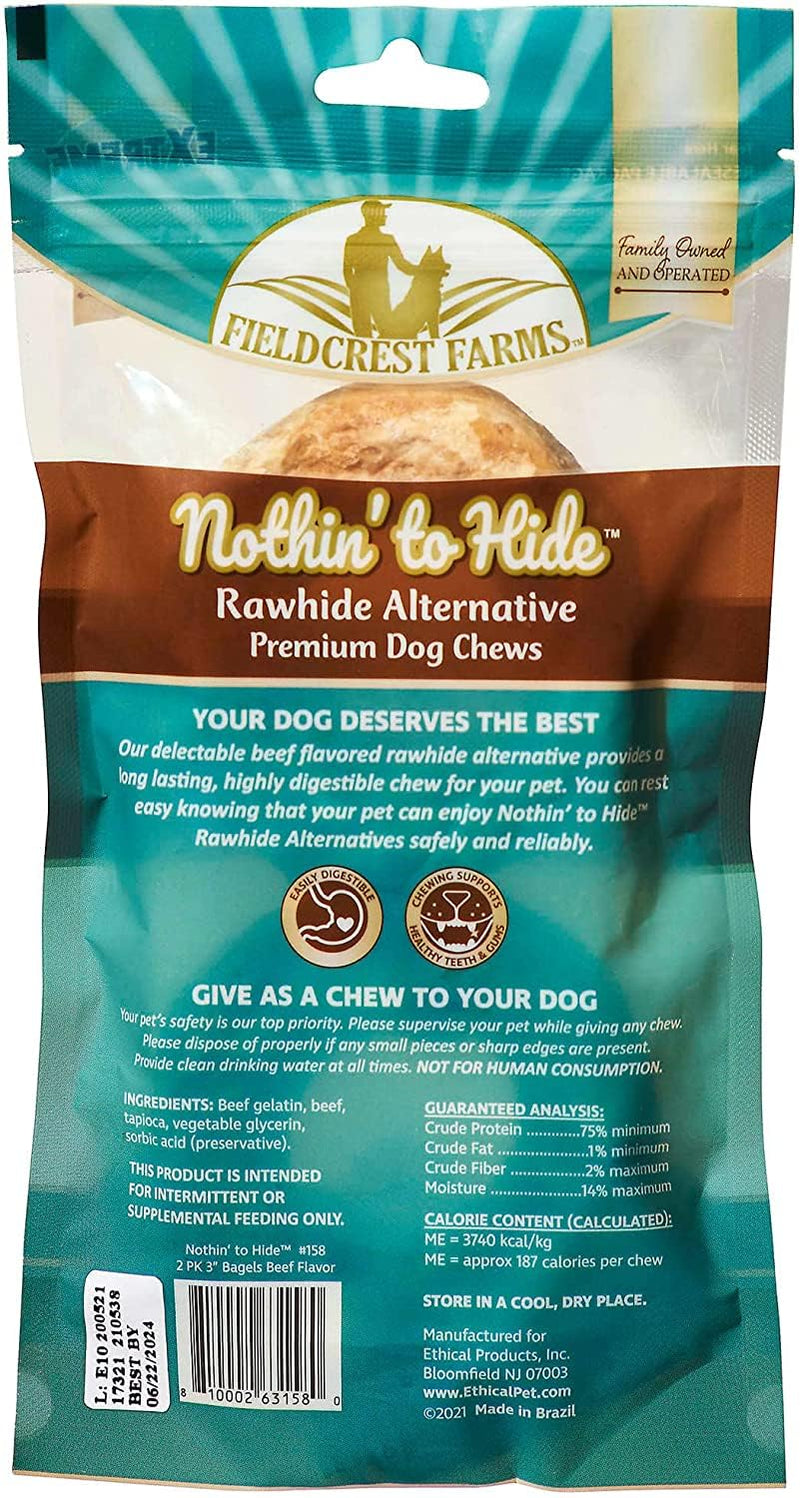 Fieldcrest Farms Nothing to Hide Natural Rawhide Alternative Beef Bagels for Dogs - 3 Pack (6 Total Bagels) Premium Easily Digestible Chews Great for Dental Health Magnet Bagels 3 Pack