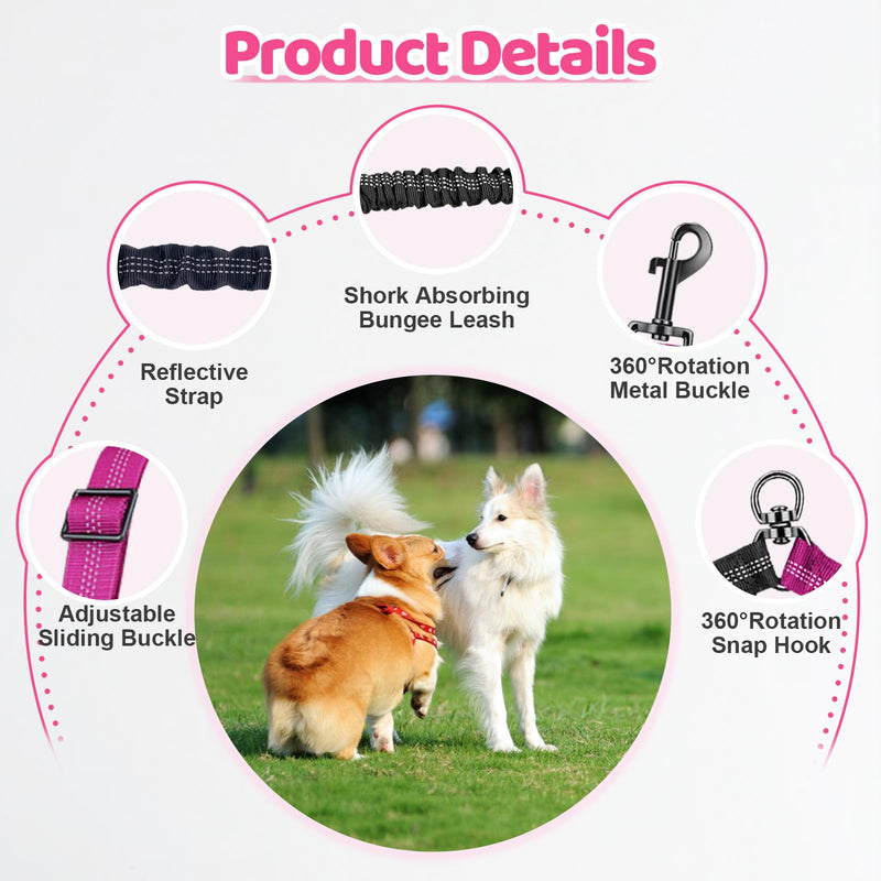 Double Dog Leash - 360°Swivel Tangle Free Splitter Attachment, 2 Dogs Multi-Functional Leashes, Dual Rope for Outdoor Walk Train Small Medium Large Two Pet, Fuchsia - PawsPlanet Australia