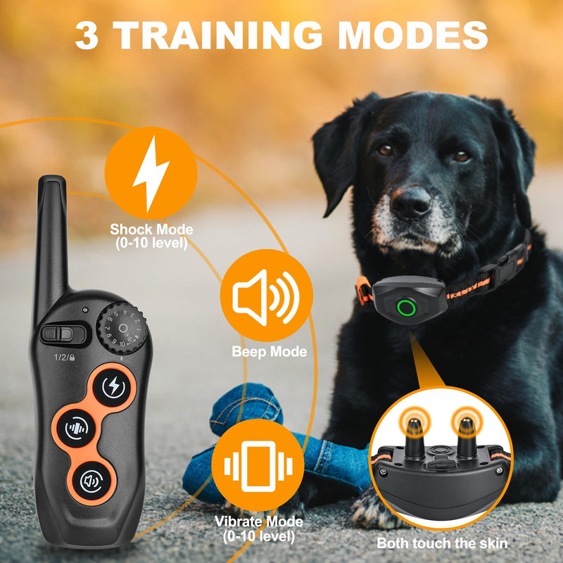 Dog Shock Collar with Remote Control,1300Ft,IP67 Waterproof Dog Training Collar with 3 Training Modes, Beep, Shock, Vibration,Safe Lock for Small, Middle,Large Dogs (Orange O+B) - PawsPlanet Australia