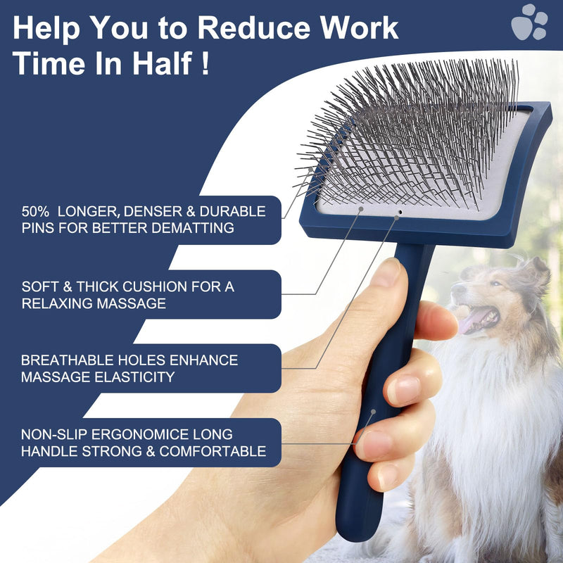 Slicker Dog Brush and Comb Grooming Kit for Dogs – Extra Long Pin Slicker for Long haired Dogs, Detangling Dematting & Grooming Brush for Goldendoodles & Poodles, Reduce Shedding, for Home Use