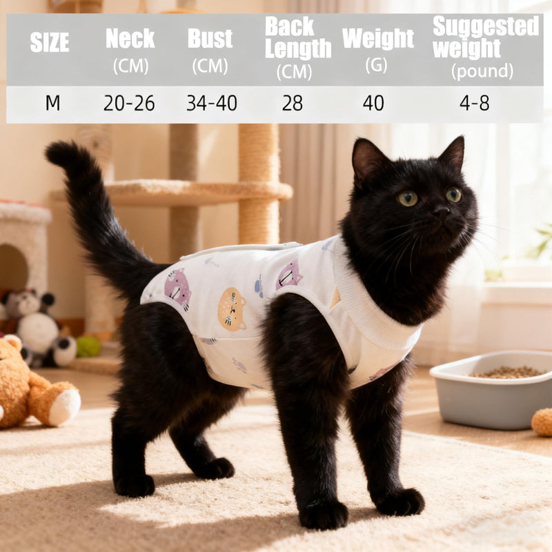 MUU Cat Recovery Suit 2 Pack, Kitty Surgical Shirt Collar Alternative, Breathable Onesie for Female Cats After Spay Surgery, Recovery Suit Female Abdominal Wounds, Size M (2~4KG Cat)