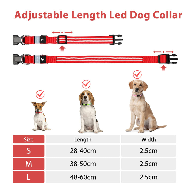 PcEoTllar LED Dog Collar, Rechargeable Flashing Light Up Dog Collar 100% Waterproof Safety Adjustable Pets Collar Increased Visibility Super Bright for Small Medium Large Dog S(11''-15.7''/28-40cm) Red - PawsPlanet Australia