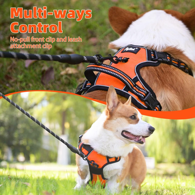 PUPTECK No Pull Dog Harness Small Sized, Adjustable Reflective Dog Harness with Handle Easy Control, Comfortable Soft Padded Pet Vest Harness for Small Dogs, Orange S - PawsPlanet Australia