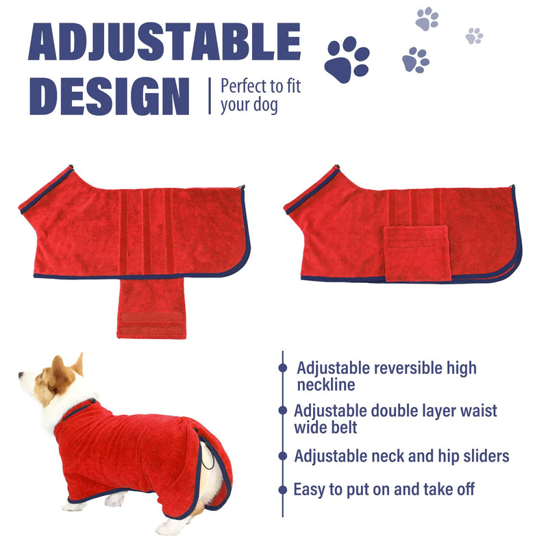 Dog Drying Coat - Fast Drying Dog Towel Robe - Microfiber Dog Drying Bag Super Absorbent Pet Bathrobe, Adjustable Collar & Belly Strap Fast Drying Coat Dog Bath Robe Towel (Medium, Red) Medium - PawsPlanet Australia