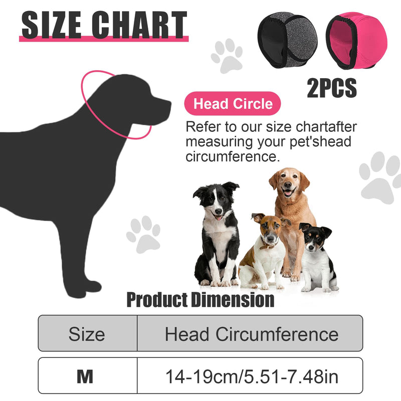 Dog Calming Ear Wrap with Noise Reduction—Adjustable Anxiety Soothing Headgear for Thunder, Fireworks & Bathing, Fits Head Circumference 35-48cm, Neoprene Material, Pink and Gray, 2 Pack