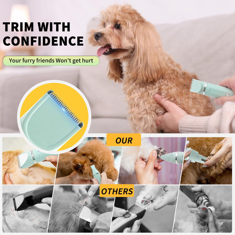 Dogs Hair Clippers Grooming Kit with Nail Grinder,4-in-1 Dog & Cat Grooming Kit - & 4 Guide Combs, Low Noise Dog Clippers for Grooming Small Medium Pets，Pet Face Shaver for Paw,Nail,Body,Ear (Green) green - PawsPlanet Australia