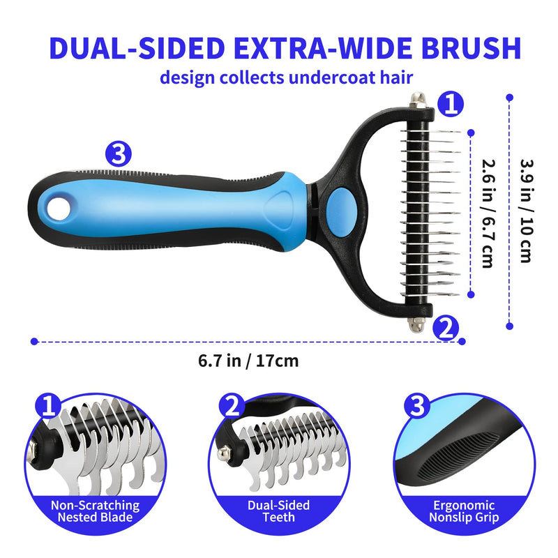 TAN.G Pet Deshedding Brush，2 Sided Undercoat Rake for Dogs & Cats，Dog Grooming Rakes Tools for Mats & Tangles Removing，Effectively Reduces Shedding by up to 95% for Short Medium and Long Pet Hair - PawsPlanet Australia