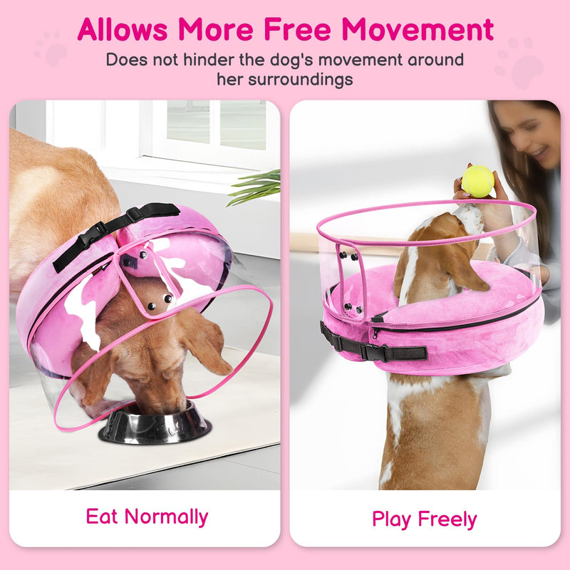BARKLESS Inflatable Dog Cone, Protective Dog Surgery Collar to Stop Licking Biting Wounds, Patented Soft Donut Cone with Clear Shield, Adjustable Blow-up Collar for Surgery Recovery (Pink, S) Pink S (Neck: 5"-8")