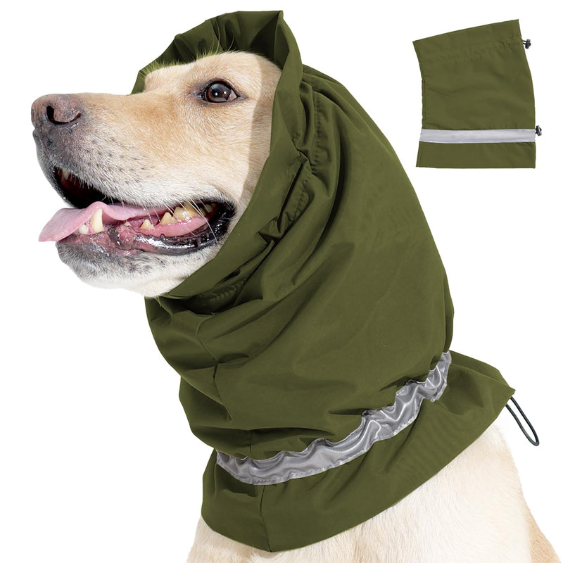 Dog Snood Ear Protectors Dog Ear Muffs Noise Protection Calming Hood Reflective Strip Comfort Waterproof Dog Winter Hat Neck and Ears Warmer Pet Ear Covers for Anxiety Relief and Calming (Green, M) Green