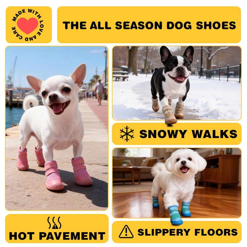 Dog Shoes for Small Dogs, Dog Boots & Paw Protectors for Hot Pavement Winter Snow Hiking, Anti-Slip Dog Booties for Hardwood Floor Blue Size 3 #3 (Width 1.49 inch) for 11.0-16.5 lbs - PawsPlanet Australia
