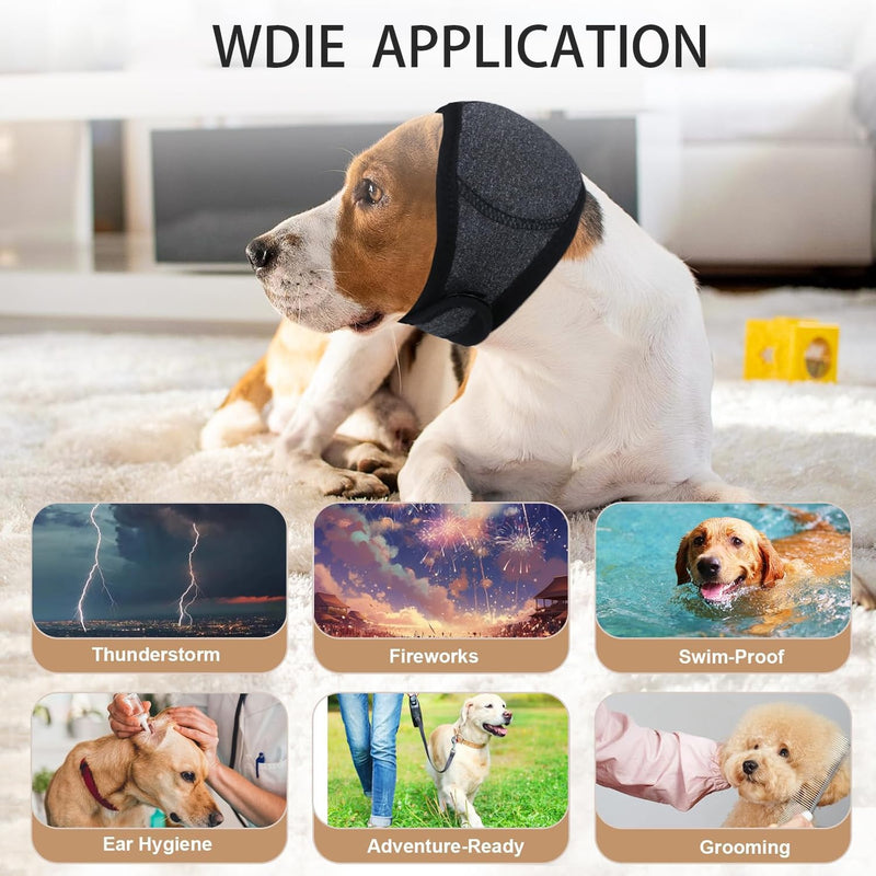 Dog Ear Defenders, Comfort Dog Ear Muffs Noise Protection, Waterproof Adjustable Pet Shower Wrap, Dogs Ear Cover for Dogs Puppies Cats Grooming, Bathing, Swimming(Gray, M)