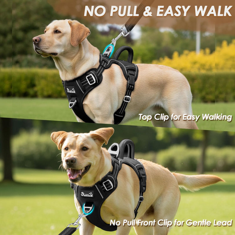 SlowTon No Pull Dog Harness, Heavy Duty No Choke Pet Harness with 2 Leash Clips and Easy Control Vertical Handle, Adjustable Soft Padded Dog Vest for Small, Medium and Large Dogs(Black,X-Large) X-Large(Chest 19.7''-37'') A-Black - PawsPlanet Australia