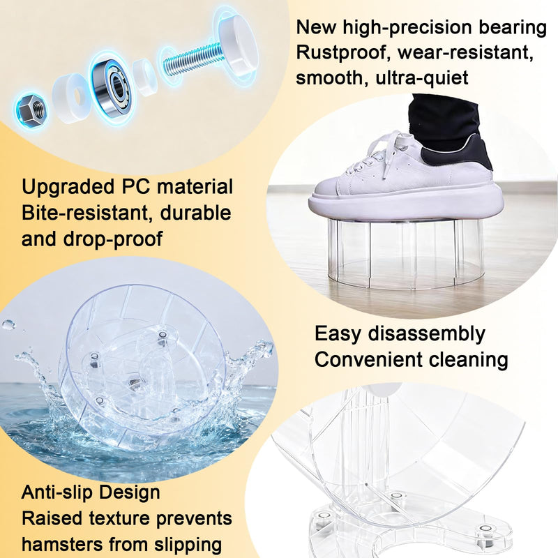 Hamster Wheel, 8.7" Super-Silent Exercise Wheels, Dual-Bearings Quiet Spinner Running Wheels, 3 Installation Methods, Fits Any Hamster Cage, Hamsters Toy for Dwarf Hamsters, Gerbils, and Small Pets. Transparent Large - PawsPlanet Australia