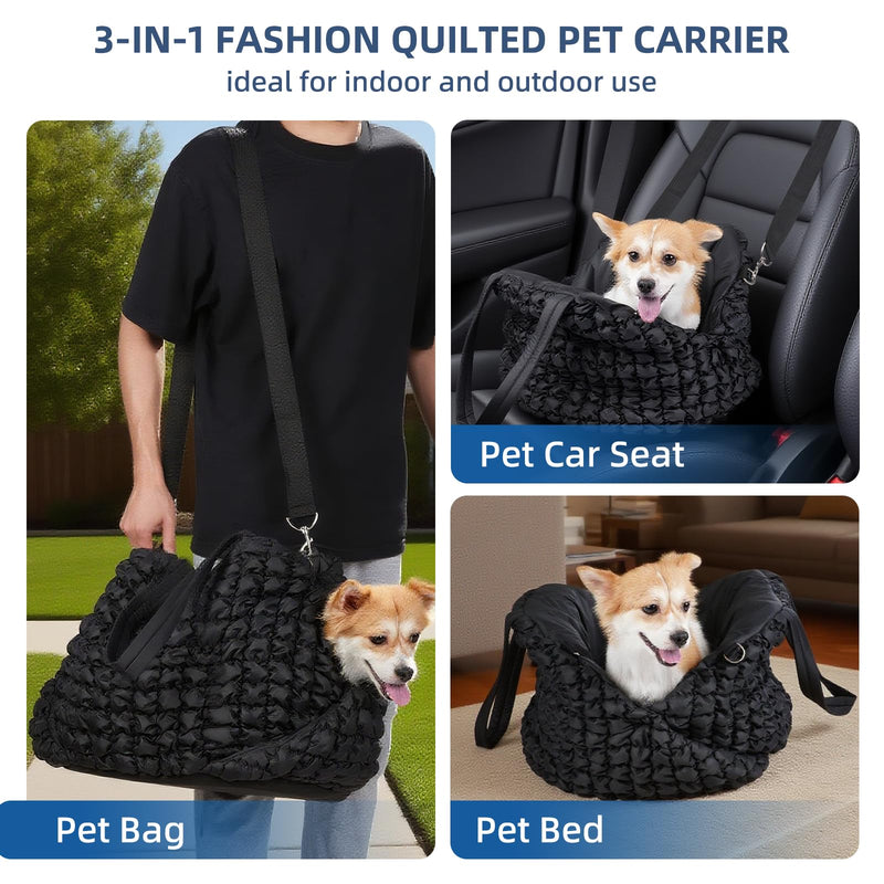 Pet Carrier Handheld and Shoulder-Carry for Dogs and Cats with Safety Leash 2-in-1 Fashion Quilted Pet Carrier - PawsPlanet Australia