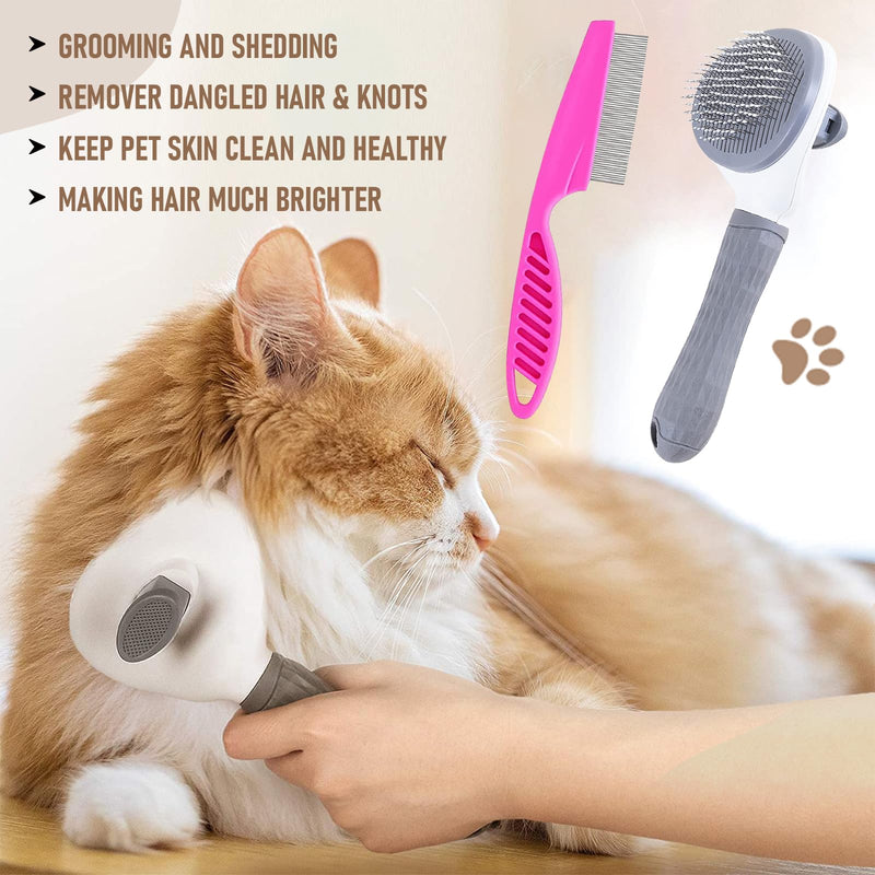 Cat Grooming Shedding Brush S Dogs Pet Self Cleaning Comb Hair Removal Short Haired For Long Slicker Better Kit Grey - PawsPlanet Australia
