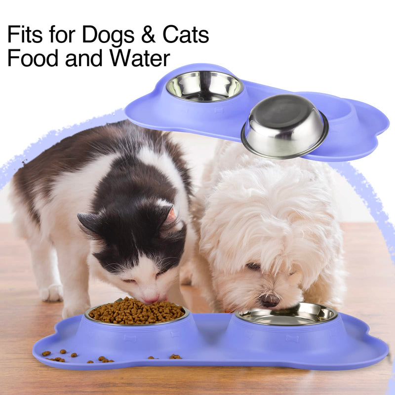 Dog Bowls 2 Stainless Steel Bowl for Pet Water and Food Feeder with Non Spill Skid Resistant Silicone Mat for Pets Puppy Small Medium Cats Dogs 6½ oz ea Purple