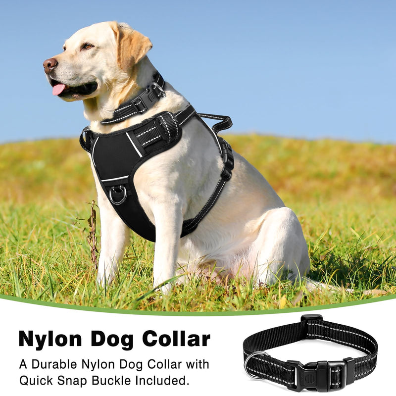 WINSEE Dog/Pet Harnesses No Pull with Dog Collar, Adjustable Reflective Oxford Outdoor Vest, Front/Back Leash Clips for Small, Medium, Large, Extra Large Dogs, Easy Control Handle for Walking X-Large Black