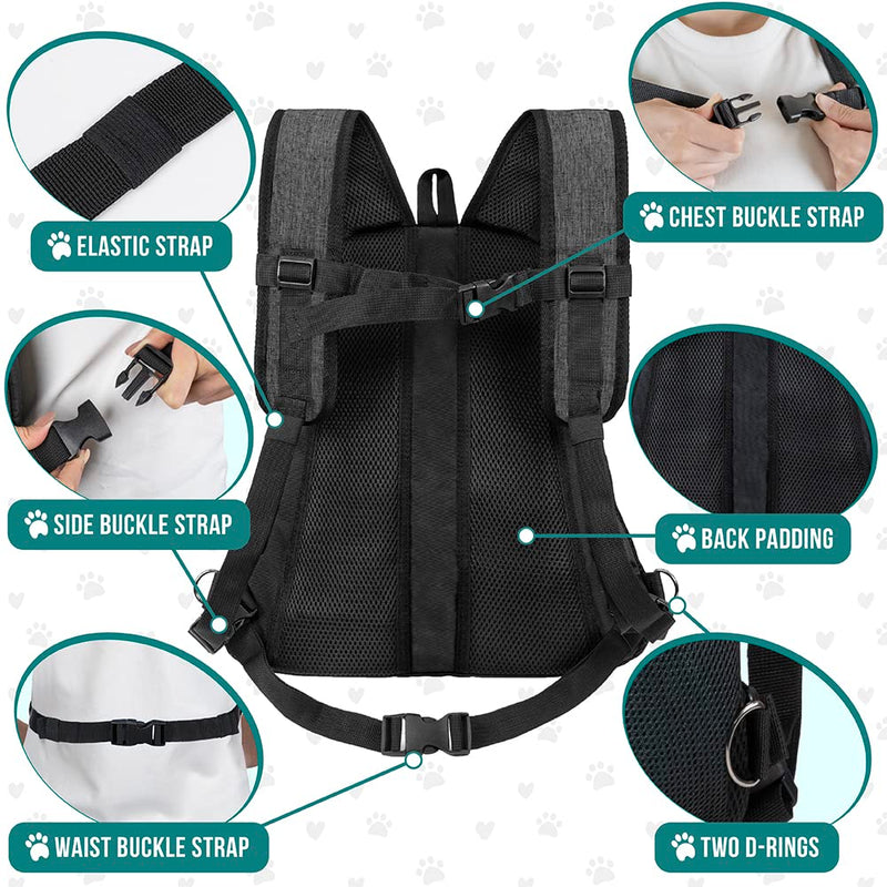 PetAmi Adjustable Dog & Cat Chest Carrier Backpack, Ventilated for Hiking & Camping, Small to Large Pets, Max 10 lbs, Dark Gray Medium (15x8x15.5) - PawsPlanet Australia