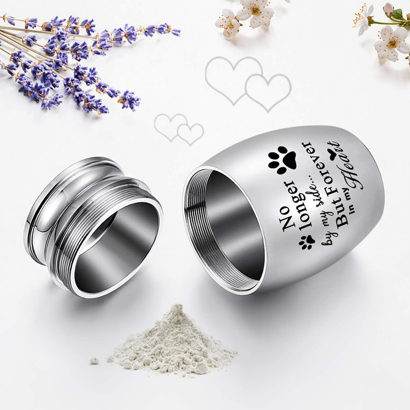 XIUDA 1.57 inches Mini Pet Memorial Small Urns for Dog and Cat Ashes, Stainless Steel Cremation Urn, Pet Paw Print Keepsake Urn for Ashes - No Longer by My Side Forever in My Heart S Silver