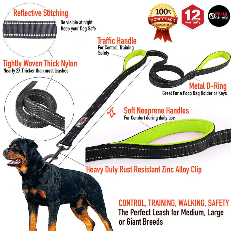 Dog Leash 6ft Long,Traffic Padded Two Handle,Heavy Duty,Reflective Double Handles Lead for Control Safety Training,Leashes for Large Dogs or Medium Dogs,Dual Handles Leads(Black) Black-Green - PawsPlanet Australia