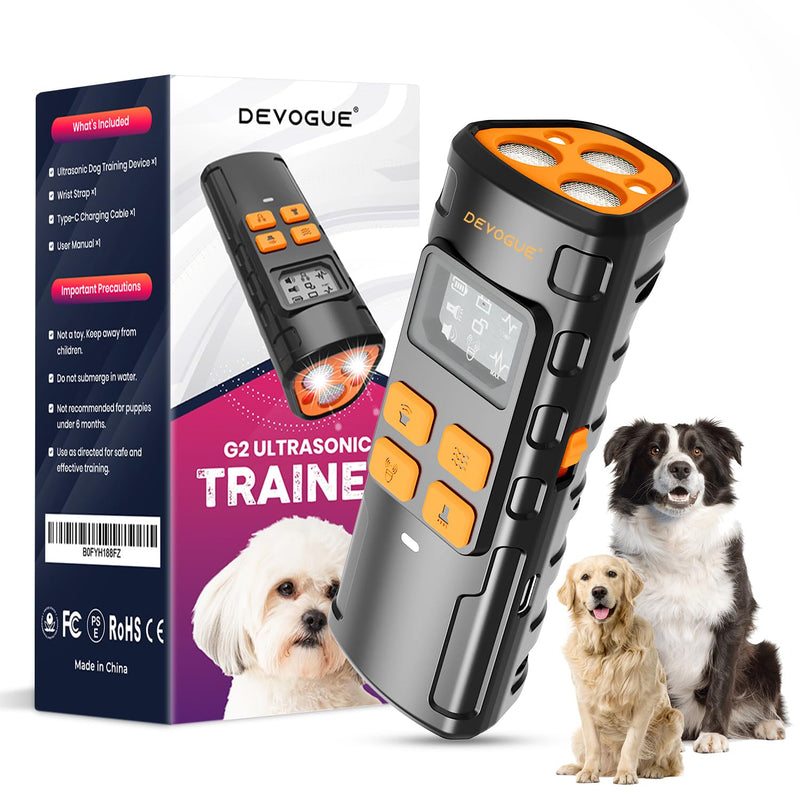 DEVOGUE® Dog Bark Deterrent Devices with 4 Training Modes – Rechargeable Anti Barking Device for Dogs, Ultrasonic Dog Bark Deterrent Devices with 12–15m Range (Three Head)