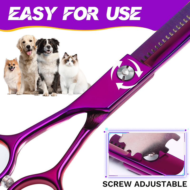 JASON Grooming Scissors for Dogs - Sharp Thinning Dog Shear with Muffler Pad, Stainless Steel Dog Grooming Shears Professional Texture Scissors for Pets Purple Thinner - PawsPlanet Australia