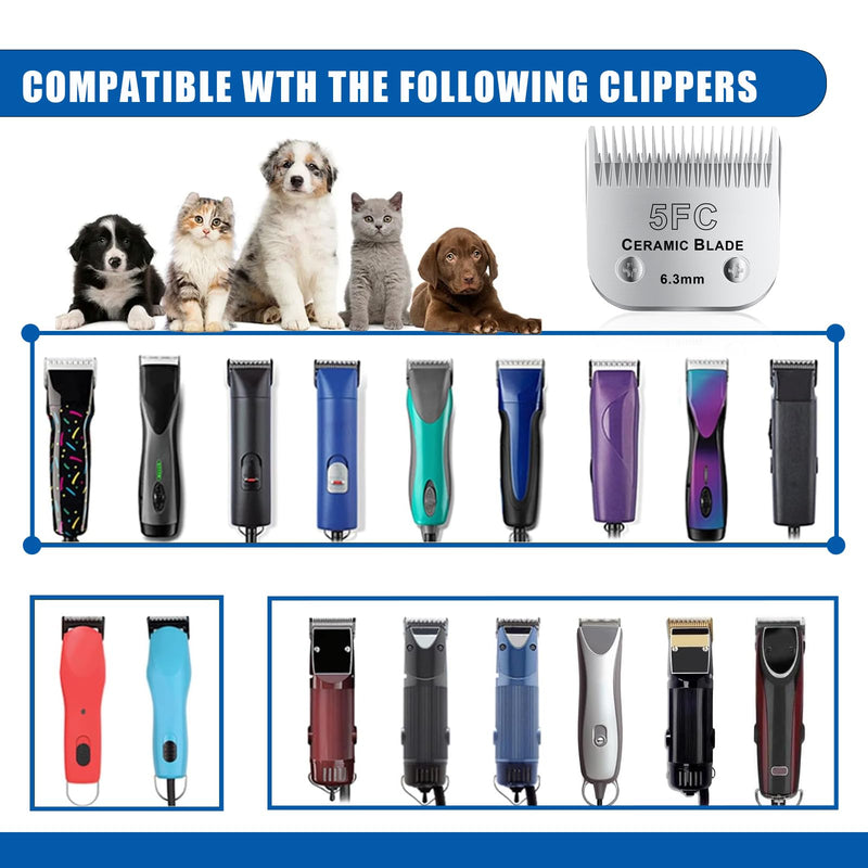 5FC# Detachable Pet Dog Grooming Clipper Ceramic Blade,Compatible with Andis Size 5FC Cut Length 1/4”(6.3mm),Compatible with andis/wahl/Oster Dog Clippers 1PCS Silvery-7