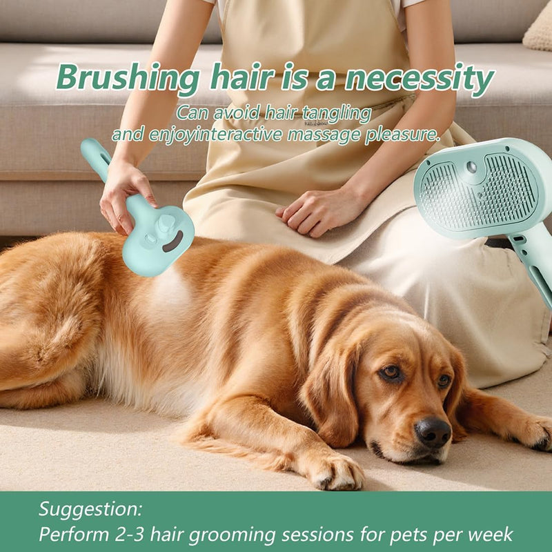 Pet Steam Brush for Dog and Cat，3 in 1 Spray Hair Removal Comb，Steam for Shedding & Grooming，Water Brush for Long and Short Haired Pets Remove Tangled Loose Hairs (Green) Green - Empty Bottle - PawsPlanet Australia
