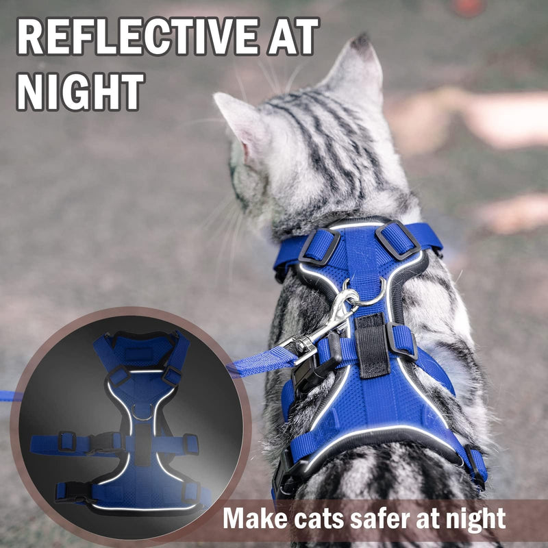 PUPTECK Cat Harness and Leash Set Escape Proof for Walking, Breathable Mash Vest Adjustable Harness for Cats Puppy Small Animals, Reflective at Night, Blue Medium M: Neck 11.4"-15.3", Chest 12.8"-20" - PawsPlanet Australia