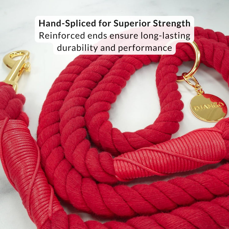 DJANGO Cotton Rope Dog Leash 5ft – Handcrafted Dog Leash and Red Braided Leash for Small, Medium, and Large Dogs – Durable 5 Foot Training Lead with Gold Hardware – Crimson Red - PawsPlanet Australia