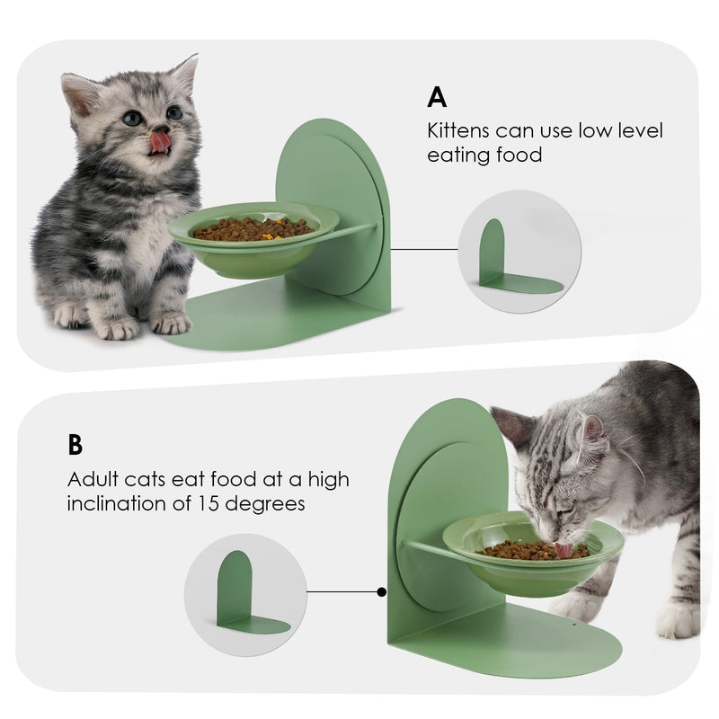 2-Pack Adjustable Cat Bowls with Magnetic Iron Stand & Ceramic Bowls – Dual Height & Angle Adjustable, Non-Slip Design for Comfortable Feeding 2PCS-Green