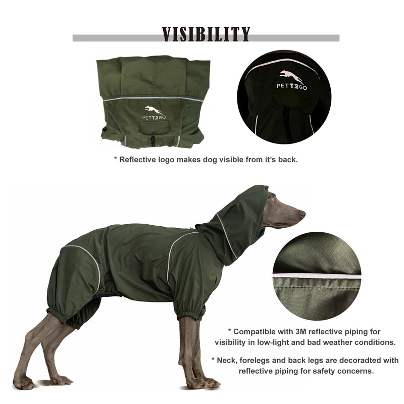 Dog Lightweight Windbreaker, Dog Outdoor 4-Legs Jacket, 0.5 lbs,Durable Water Repellent, Hooded, Easy on/Off with Collar and Harness, Reflective, Packable,Dark Olive (Large) Large - PawsPlanet Australia