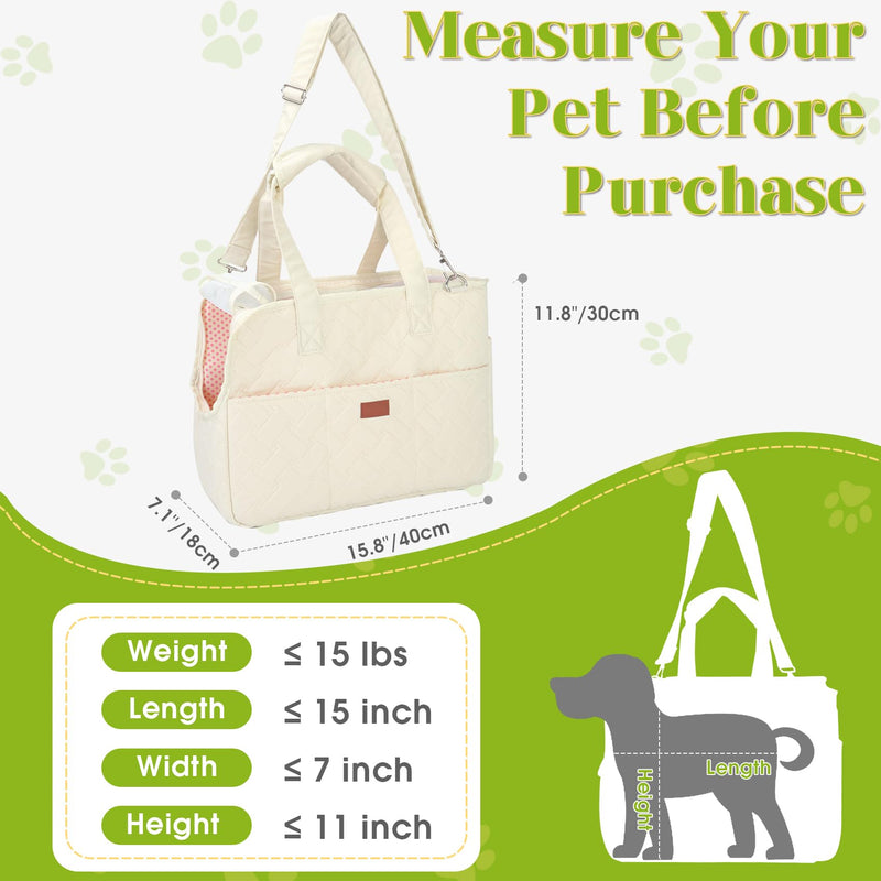 Dog Carriers for Small Dogs, Dog Purse Travel Carrying Bag, Puppy Carrier with Pockets Breathable Mesh, Collapsible Soft Travel Tote Bag for Small Pet Cat Kitty Rabbit 0-15 lbs Outdoor Vet Car Beige
