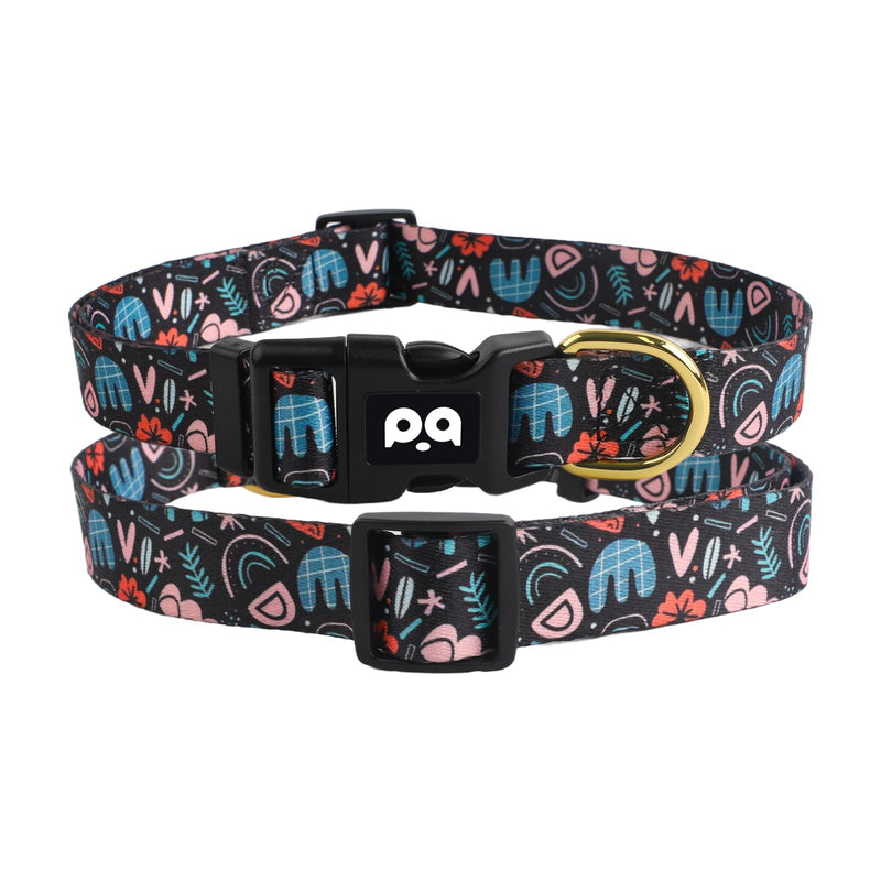 QQPETS Adjustable Soft Dog Collar: Print Flower Pink Multicolor Cute Patterns for XS Small Medium Large Pet Girl Boy Puppy Walking Running Training - PawsPlanet Australia