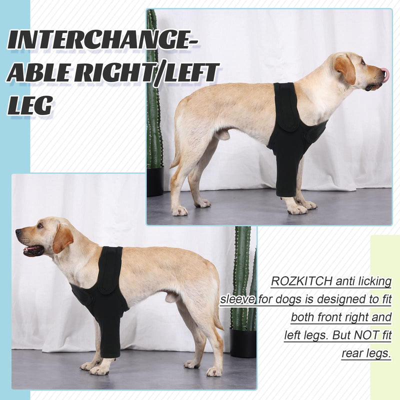 ROZKITCH Dog Surgery Recovery Sleeve Front Right Left Leg, Pet Prevent Licking Wound Elbow Brace Protector, Dog Recovery Suit Cone Collar Alternative for Sprain ACL CCL Arthritis Joint Care Black XL XL(Chest Girth:25.1"-33") - PawsPlanet Australia