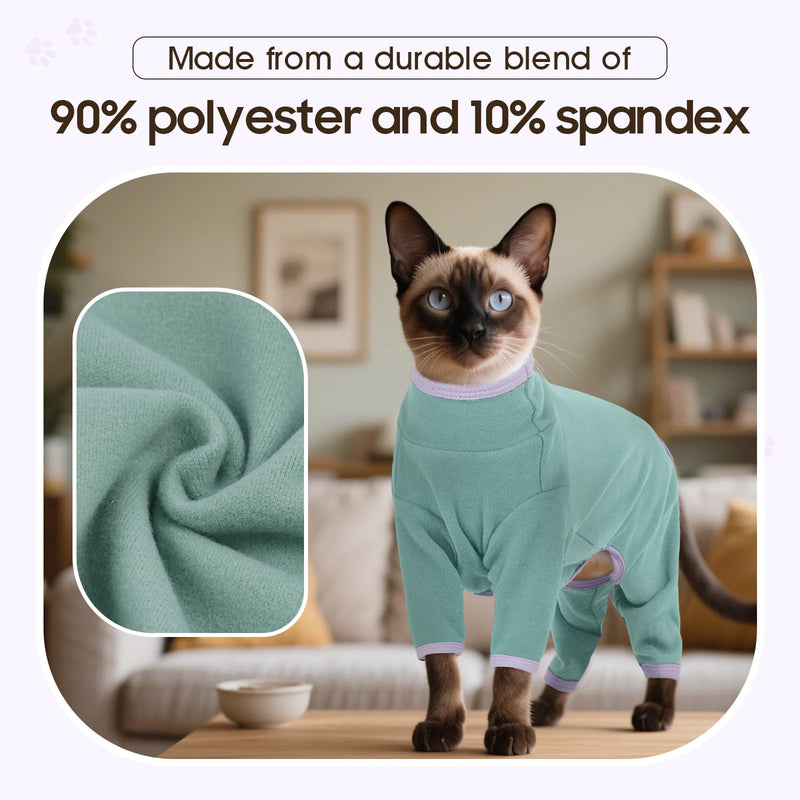 DENTRUN Cat Clothes for Hair Control with Hair Sticky Fabric - Soft Recovery Suit & Breathable Lint-Resistant Cat Sweater for Cats Only, Kitten Onesie Pajamas, XL, Bean Green X-Large - PawsPlanet Australia