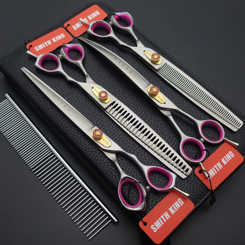 Professional Dog Grooming Shears Set Dogs Straight & thinning & Curved scissors & chunkers Scissorswith comb in 1 Set for Right-handed & Left-handed (8.0 Silvery right-handed) 8.0 Silvery Right-handed - PawsPlanet Australia