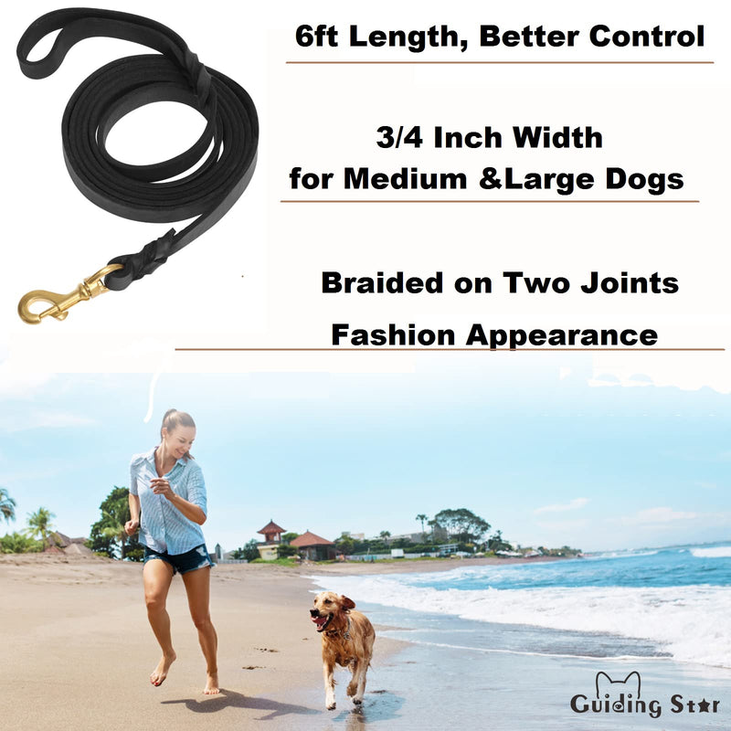 Guiding Star Leather Dog Leash 6ft, Dog Leashes for Large Dogs Heavy Duty, Soft Braided Handmade Leather Training Leash for Large & Medium Dogs (6ftx3/4inch, Black) 6ft x 3/4 inch - PawsPlanet Australia